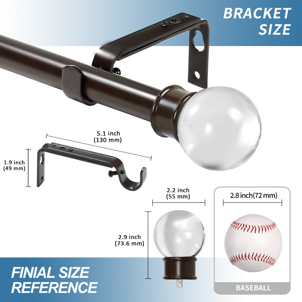 1" Crystal Ball Drapery Curtain Rod, Bronze, 28"-48"