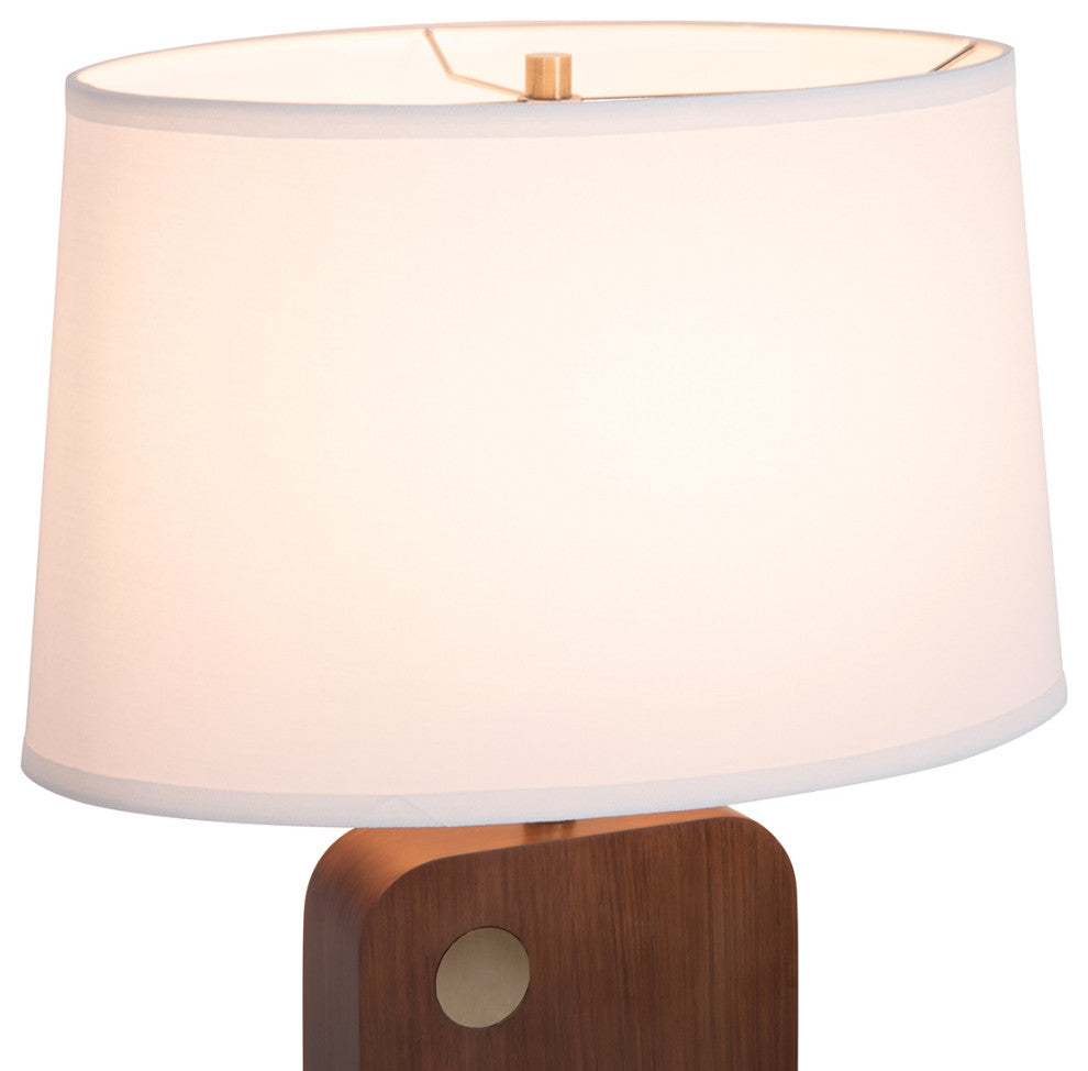 Laurel Table Lamp - Ebony Wood Finish, Weathered Brass, White Linen Shade, Dark Walnut