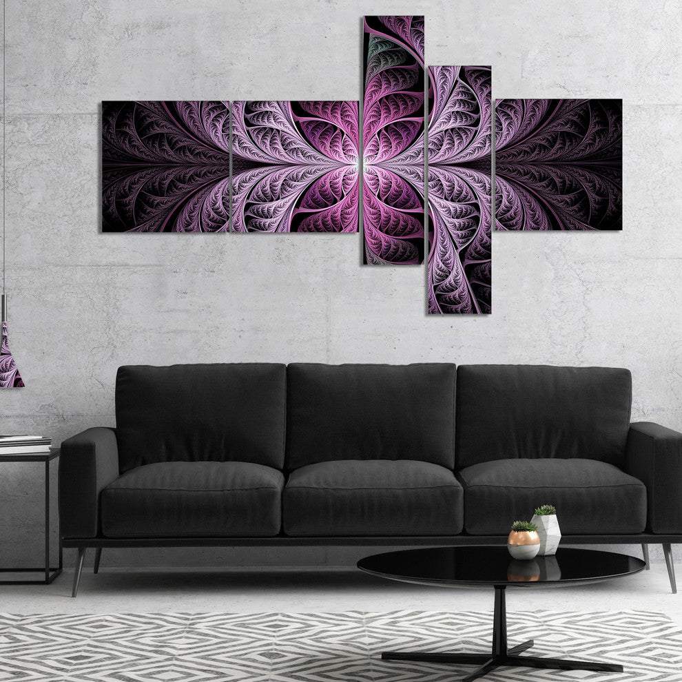 Purple Glowing Fractal Stained Glass, Abstract Canvas Print, 60"x32", 5 panels