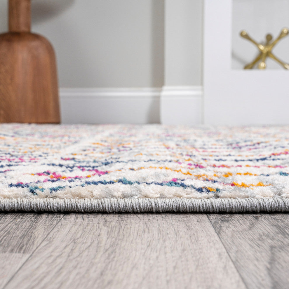 Arta Moroccan Vintage Geometric Area Rug, Multi/Cream, 2 X 8