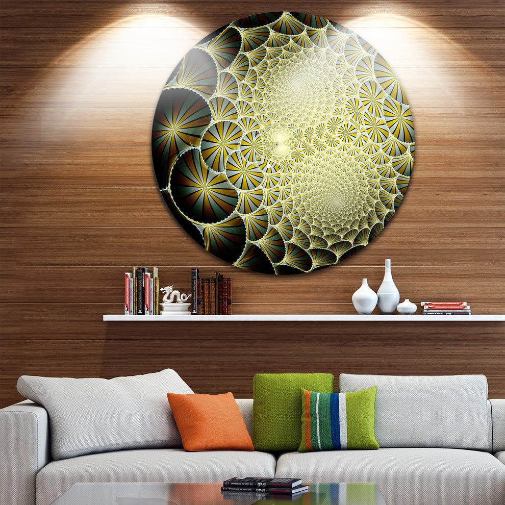 Yellow Symmetrical Unique Fractal Design, Floral Round Wall Art, 11"