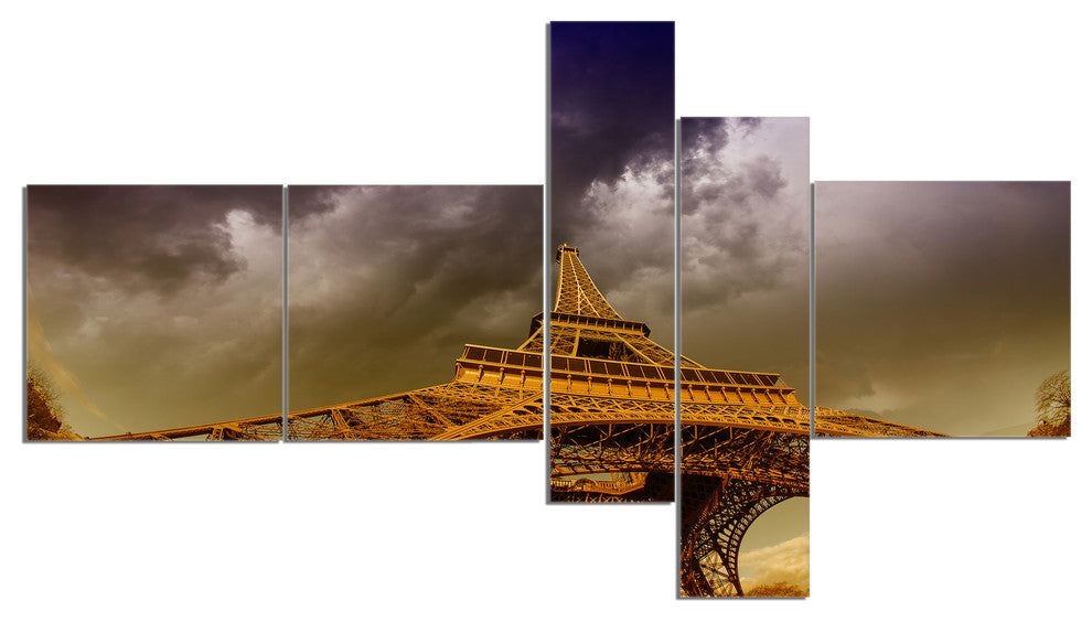 Paris Eiffel Towerand Gorgeous Sky, Photography Canvas Print, 60"x32", 5 panels