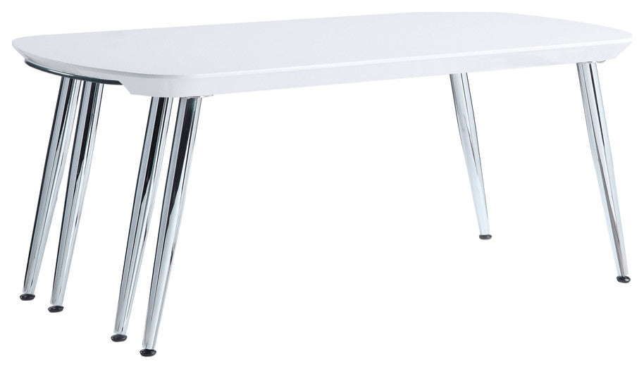 47" White Clear And Silver Wood And Glass Extendable Coffee Table