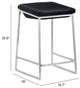 Counter Stool Chair, Set of 2, Steel Metal, Fabric, Gray, Silver, Cafe