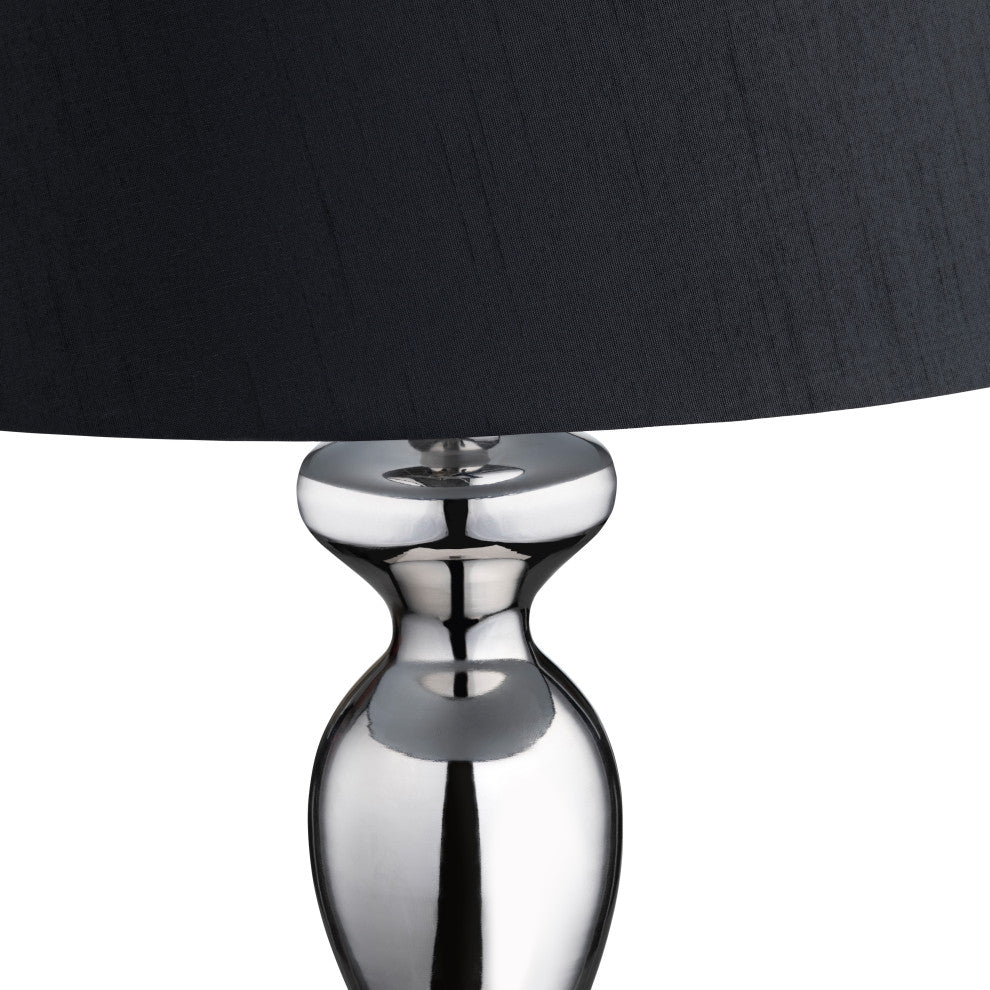 25.5"H Silver Steel Table Lamp Set with Black Silk Shade