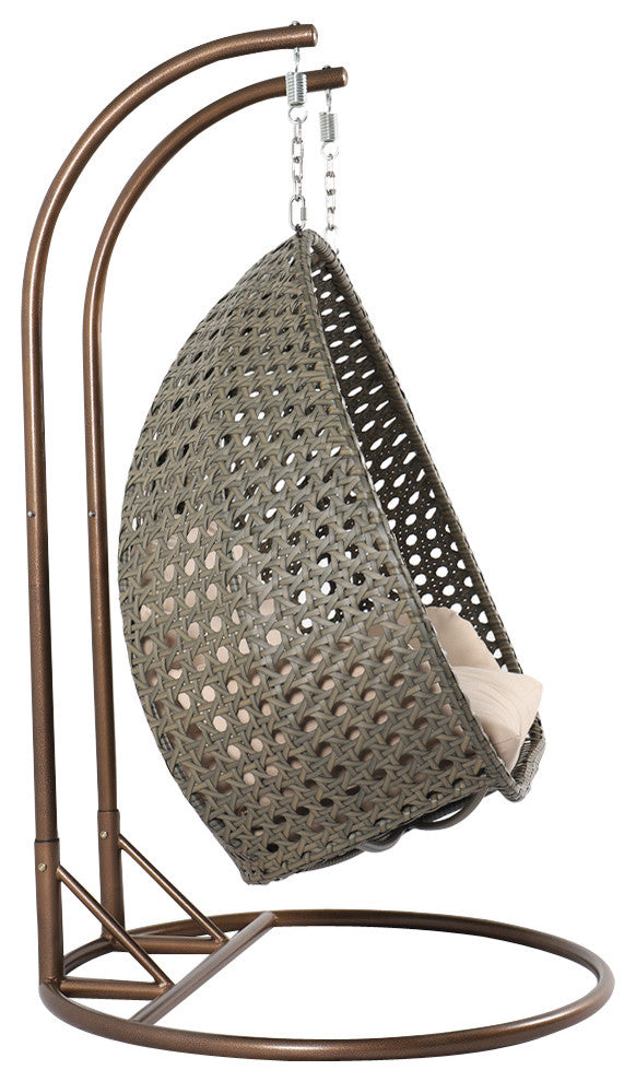 LeisureMod Modern 2 Person Wicker Double Hanging Egg Swing Chair, Beige