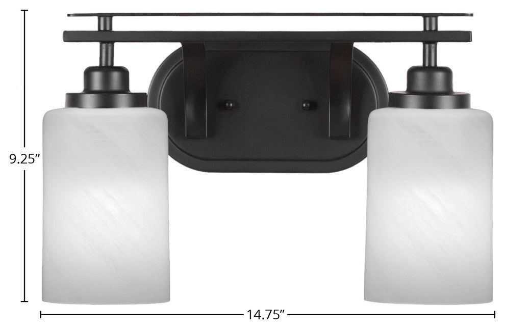 Odyssey 2 Light Bath Bar In Matte Black Finish With 4" White Marble Glass