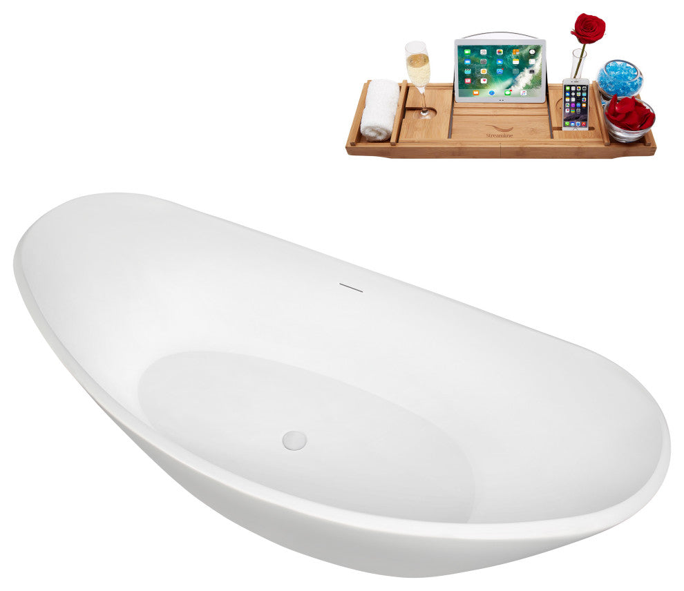 75" Streamline B-512-238-WH Freestanding Tub, Tray, Drain in Glossy White