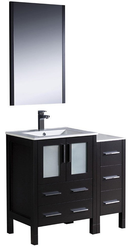 Torino 36" Espresso Modern Bathroom Vanity With Side Cabinet, FFT1030CH