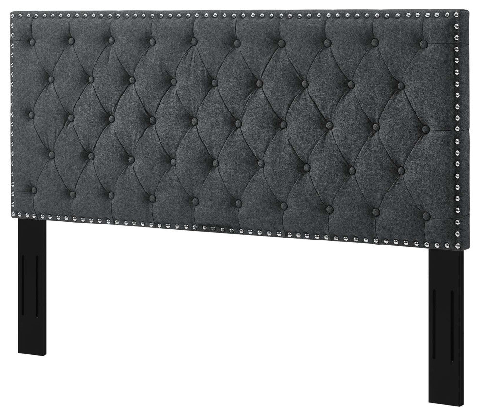 Contemporary Modern Bedroom Twin Size Tufted Headboard, Fabric, Grey Gray