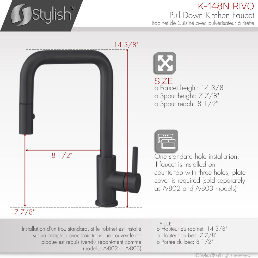 STYLISH Single Handle Pull-Down Dual Mode Kitchen Faucet Stainless Steel/Black