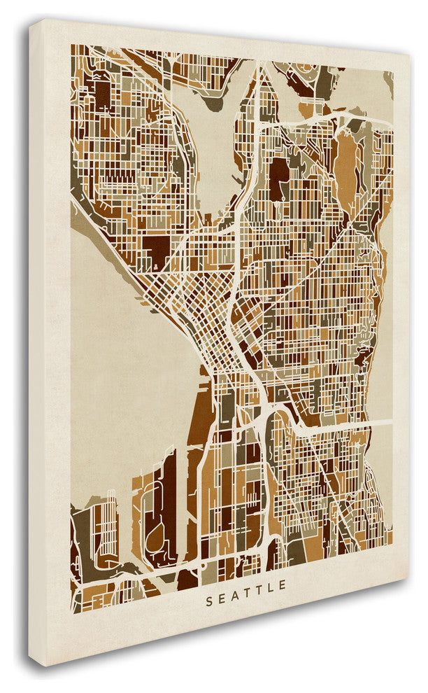 'Seattle, Washington Street Map' Canvas Art by Michael Tompsett