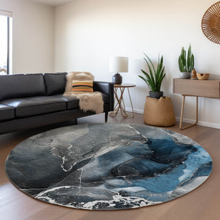 Premium Machine Washable Mayfield AMF503 Blue 8' x 8' Round Rug