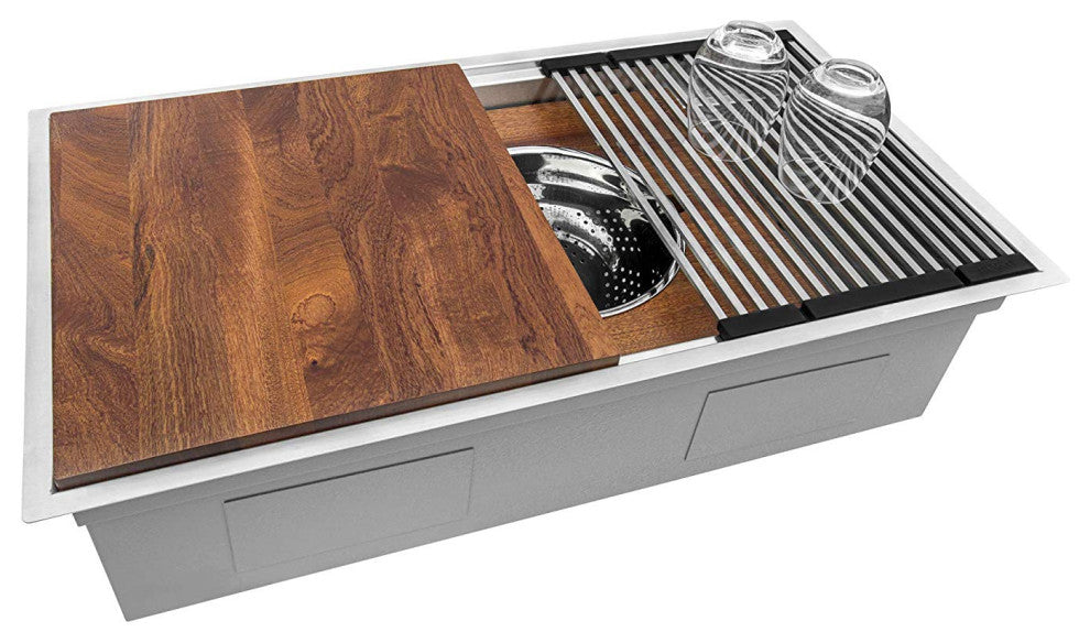 Ruvati RVH8277 36" Workstation Dual Tier Ledge Kitchen Sink Stainless Steel
