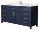 66"SGL Vanity Dark Blue, White Cult. Marble Countertop, Sink, Nickel Trim