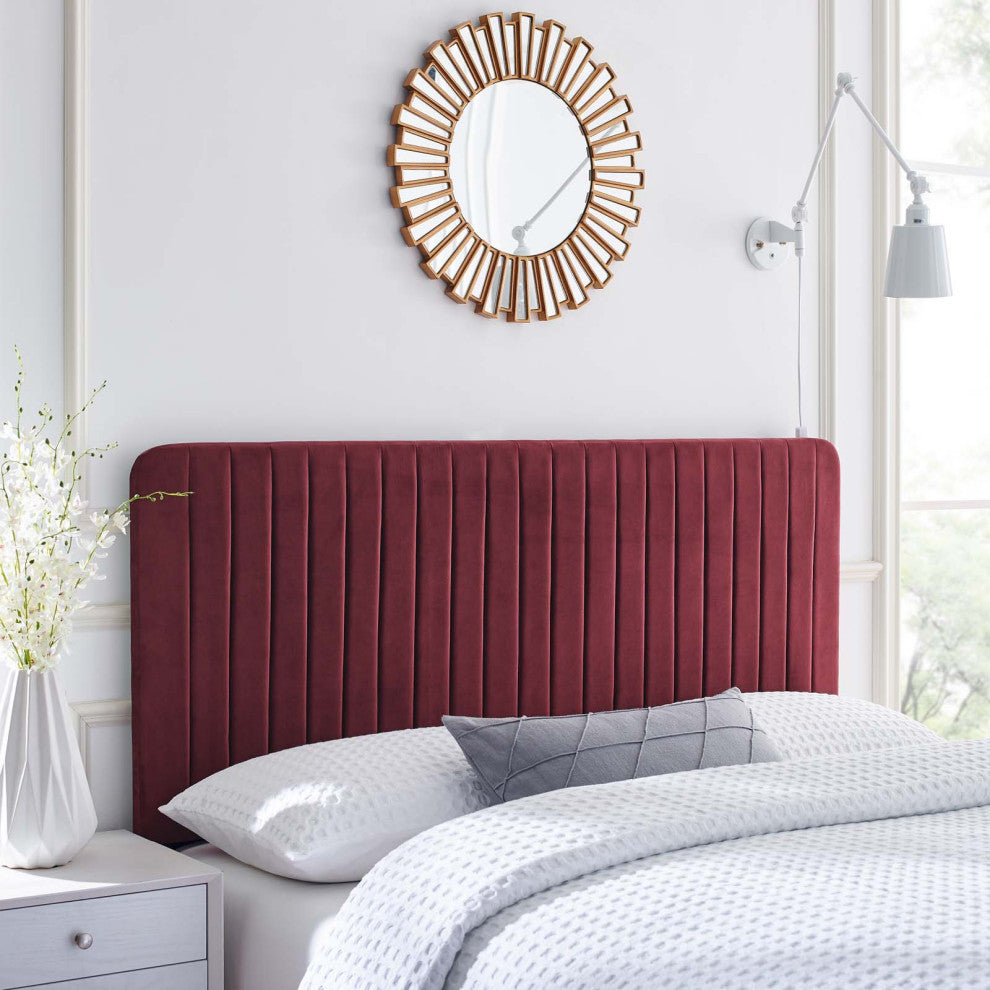 Tufted Headboard, King Size, Velvet, Red, Modern Contemporary, Bedroom Master