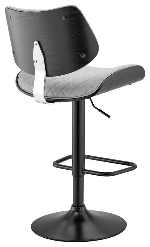 45" Gray Faux Leather And Iron Swivel Adjustable Height Bar Chair