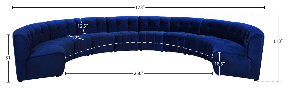 Limitless Velvet Upholstered 10-Piece Modular Sectional, Navy
