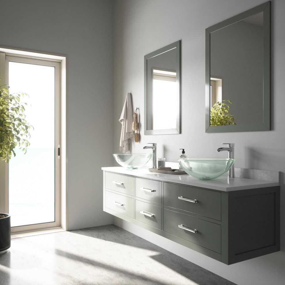 Giovanni 17"L x 17"W Glass Vessel Sink and Niko 11"H Faucet Set