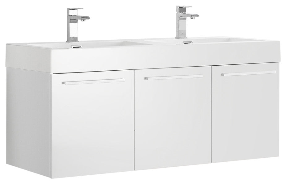 Vista 48" White Wall Hung Double Sink Modern Bathroom Cabinet w/ Integrated Sink