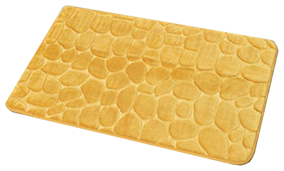 Bathroom Rug Memory Foam Mat 3D Pebble , Yellow Mustard, 32" X 20"