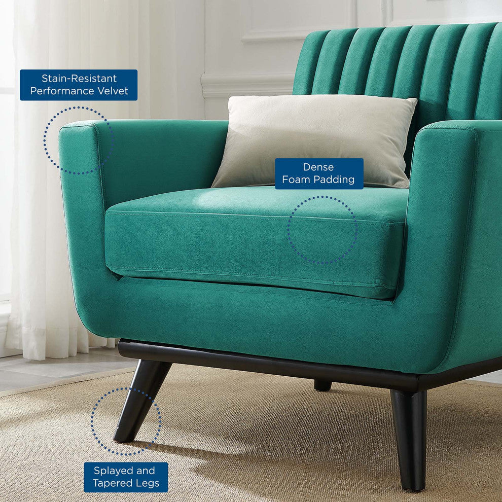 Tufted Armchair Accent Chair, Velvet, Teal Blue, Modern, Lounge Hospitality