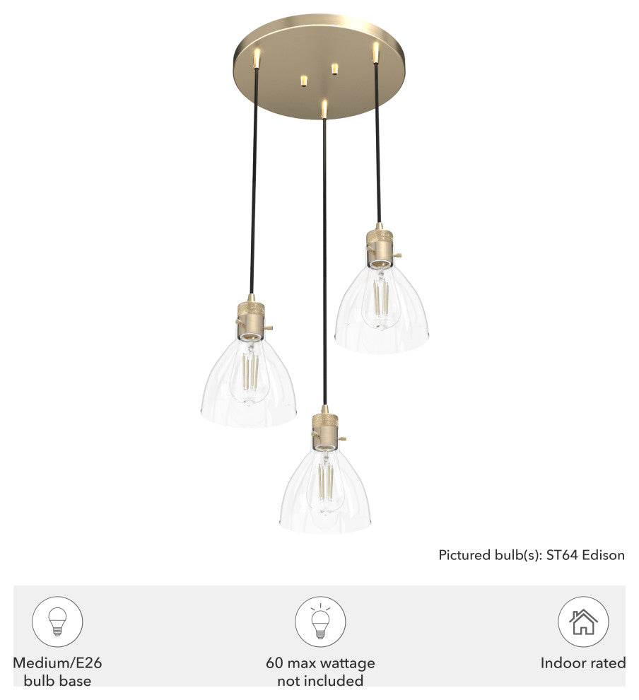 Van Nuys Alturas Gold 3 Light Cluster Ceiling Light Fixture