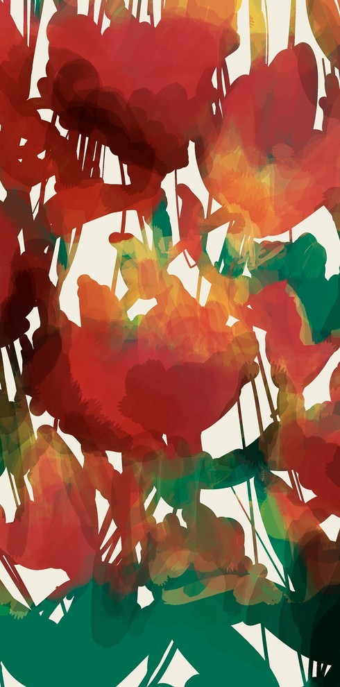 Abstract Floral Floral Print Bath Towel, Red