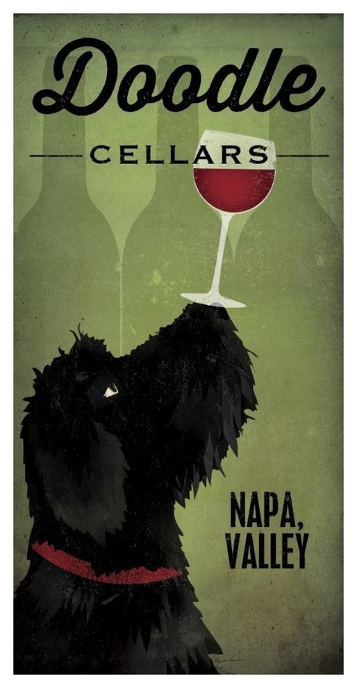 "Doodle Wine II Black Dog" Digital Paper Print by Ryan Fowler, 38"x74"