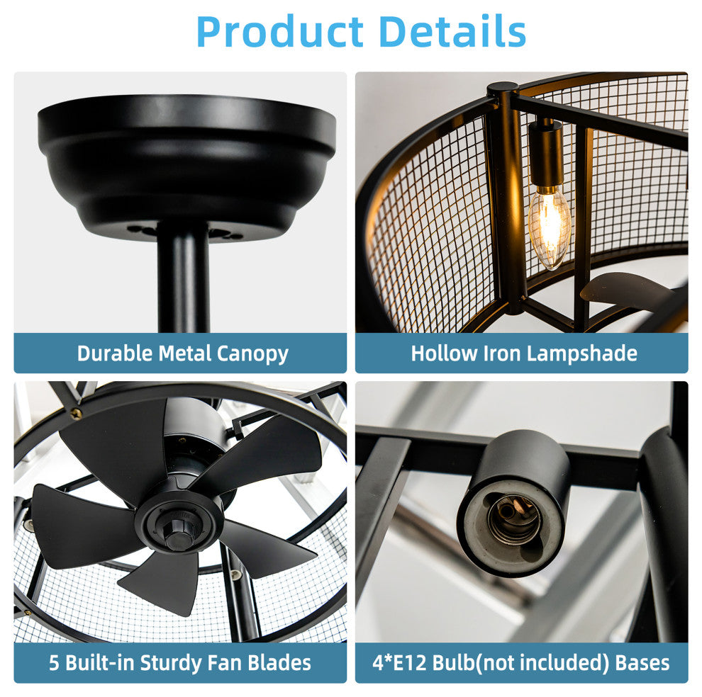 Costway Ceiling Fan with Light Enclosed w/ 5 Blades & Remote Control Black