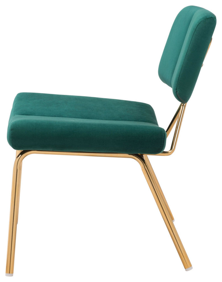 Dining Chair, Set of 2, Steel Metal, Fabric, Green, Gold, Kitchen Cafe Bistro