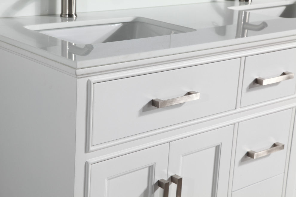 Vanity Art Vanity Set With White Stone Top, 60", White, Standard Mirror