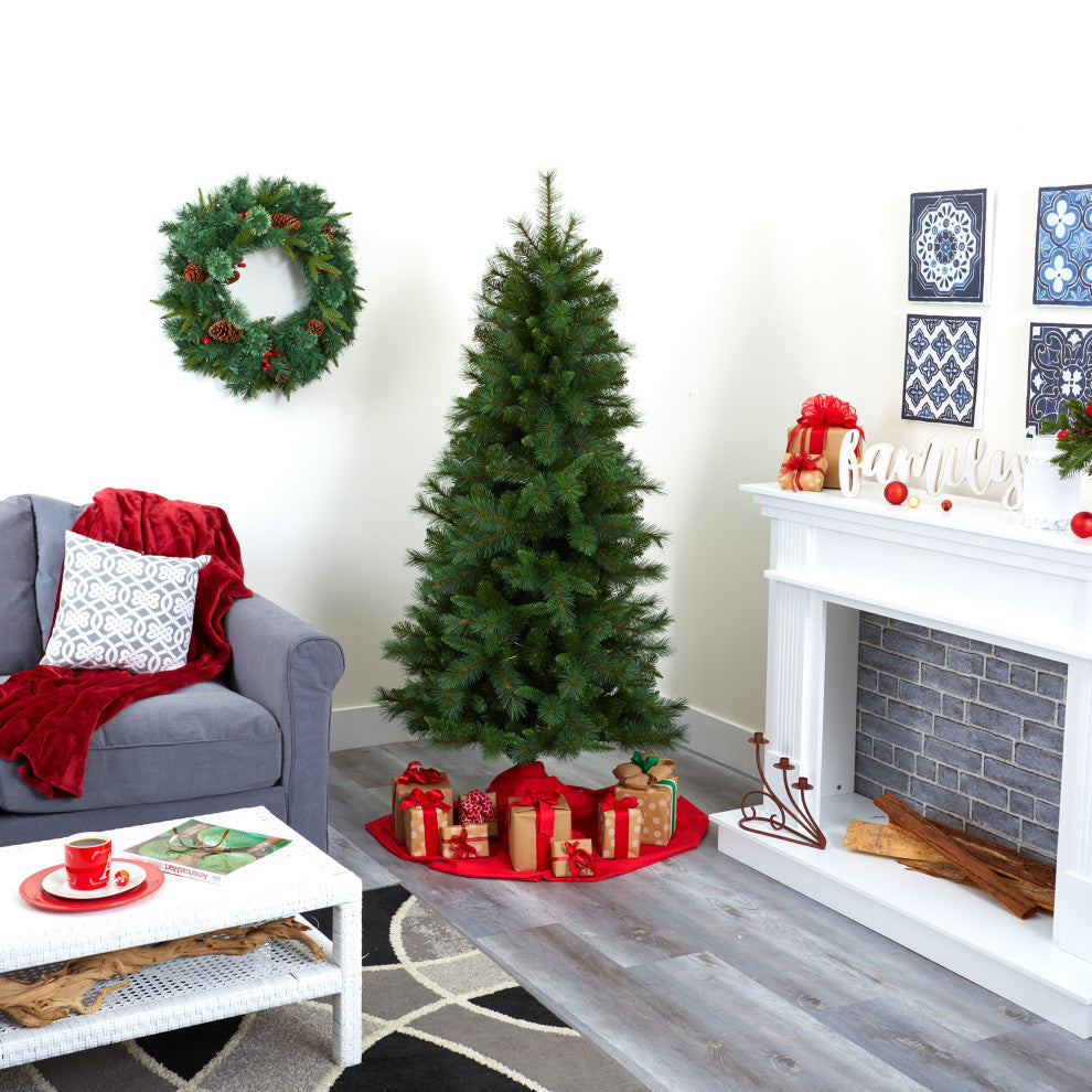 6' Slim West Virginia Mountain Pine Faux Xmas Tree With 629 Bendable Branches