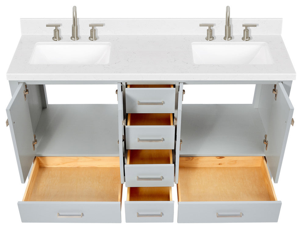 Ariel Cambridge 60" Double Rectangle Sinks Vanity, Carrara Quartz