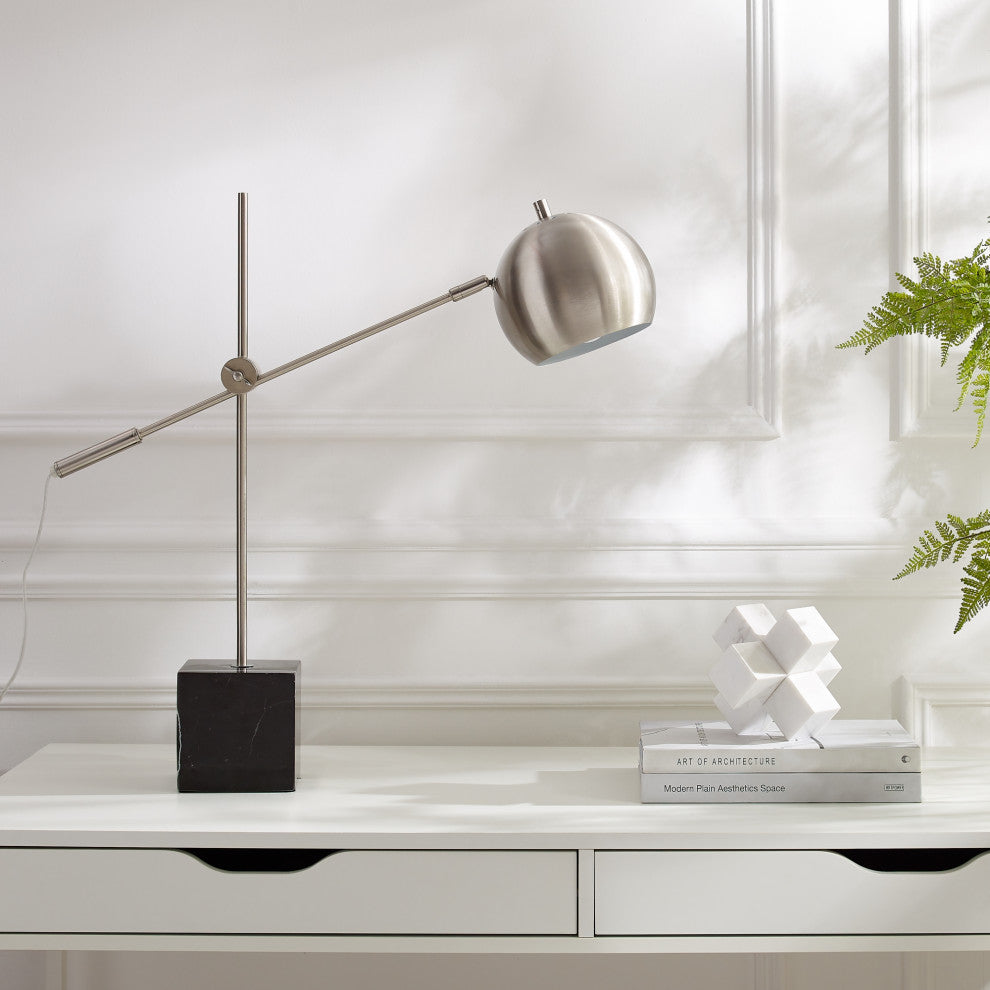 Inspired Home Harmonee Table Lamp, Marble Stone Base, Stainless Steel