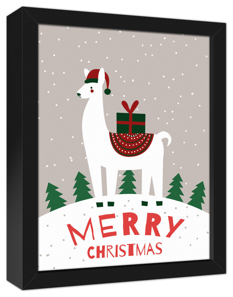 Merry Christmas Llama 14x11 Black Framed Canvas
