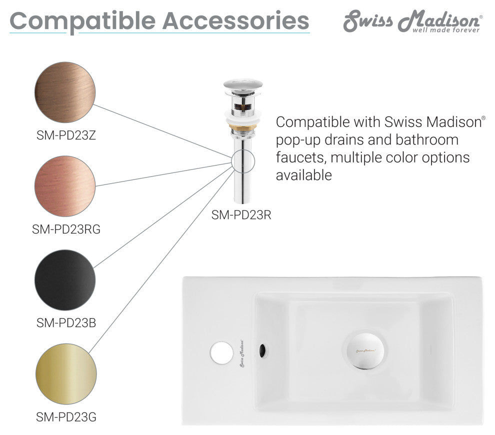 Voltaire 19.5"x10" Ceramic Wall Hung Sink With Faucet Mount, Left Side