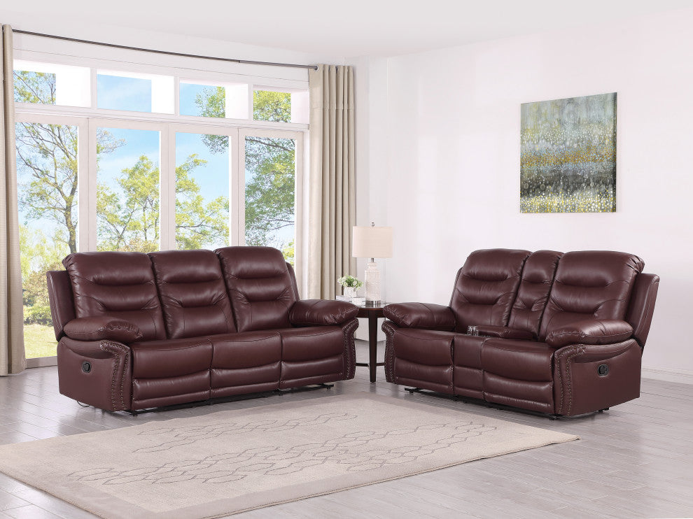 Anders Leather Air Match Recliner Collection Burgundy 2 Piece With Console