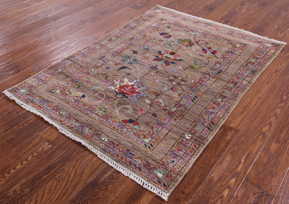 Hand Knotted Persian Tabriz Wool Rug 3' 7" X 4' 10" Q10030