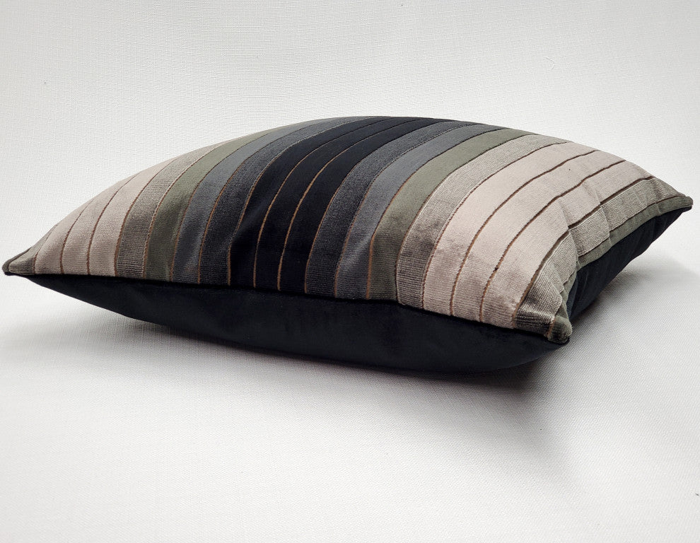 Carbon Stripes Textured Velvet Throw Pillow 20x20, with Polyfill Insert