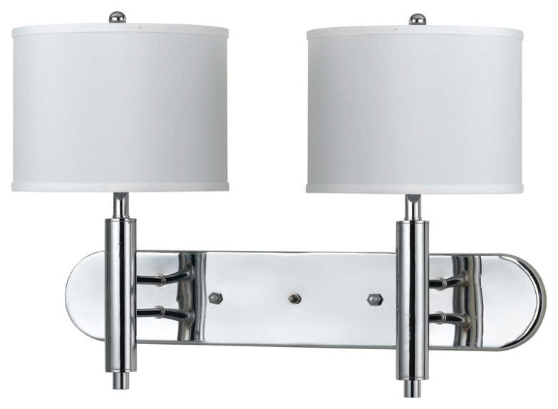 60W Wall Lamp with 3 Way Push Switch, Chrome Finish, White Shade