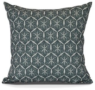 Tufted, Geometric Print Outdoor Pillow, Green, 18" x 18"