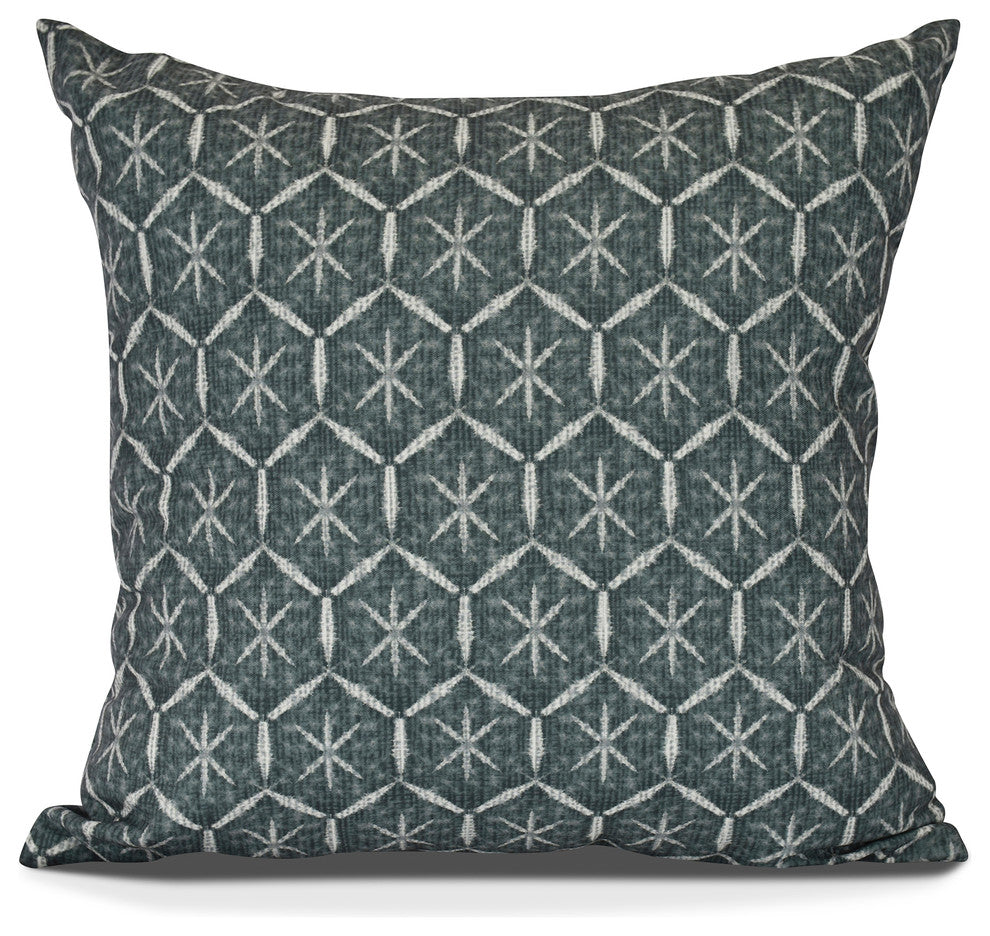 Tufted, Geometric Print Outdoor Pillow, Green, 18" x 18"