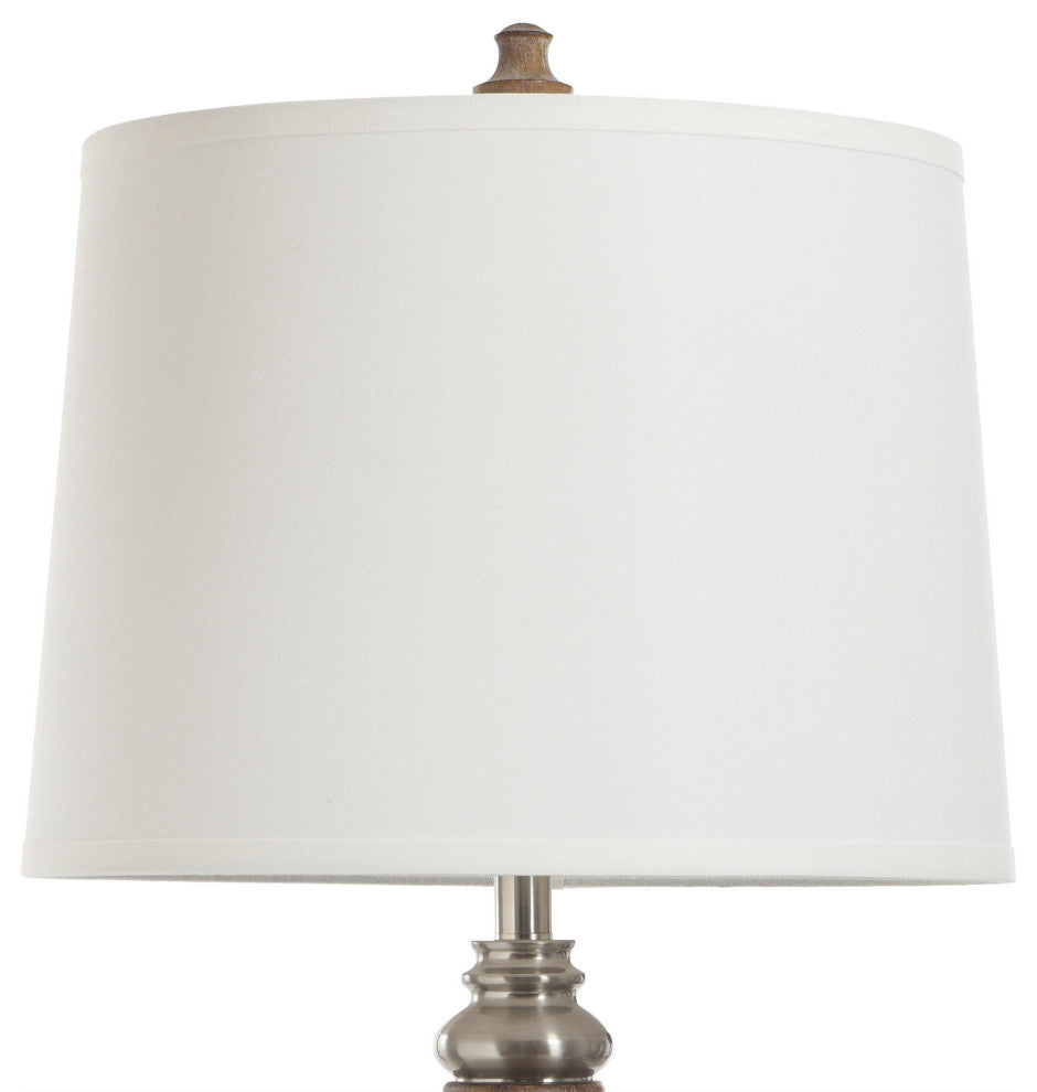 Branson Brushed Polyresin and Table Lamp White Linen Shade 36"H, Brown, Metal
