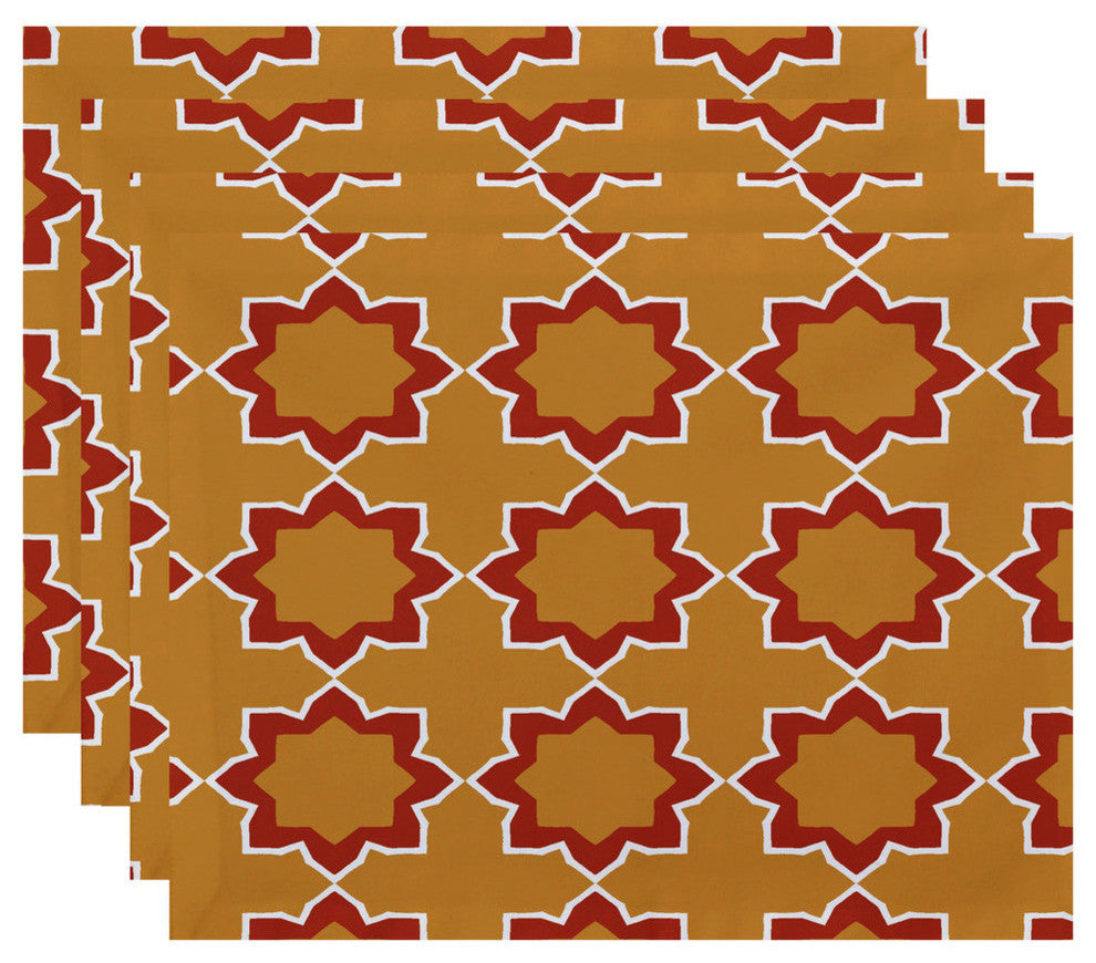 18"x14" Bohemian 2, Geometric Print Placemat, Gold, Set of 4
