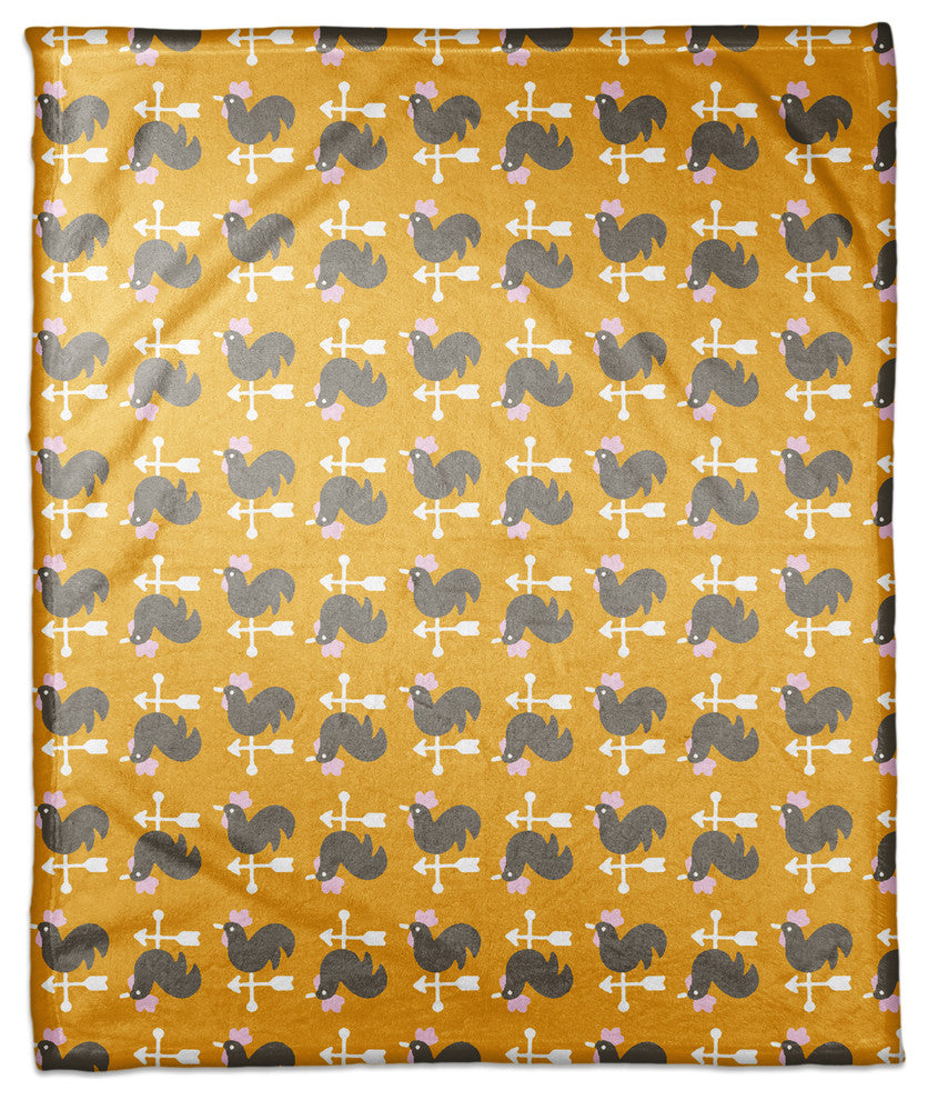 Yellow Rooster Pattern Fleece Blanket