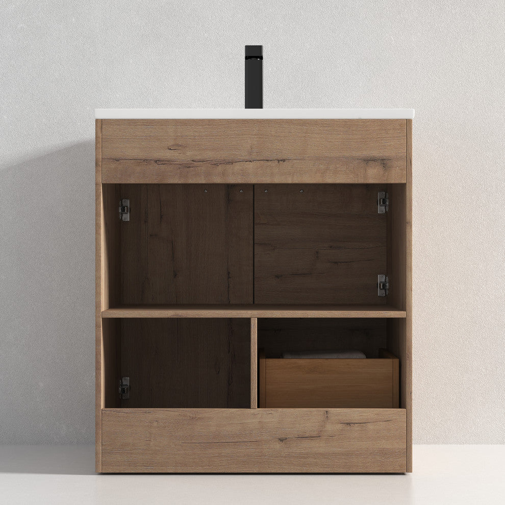 Freestanding Bathroom Vanity With Top Mount Sink, Classic Oak, 30'' Ceramic Sink