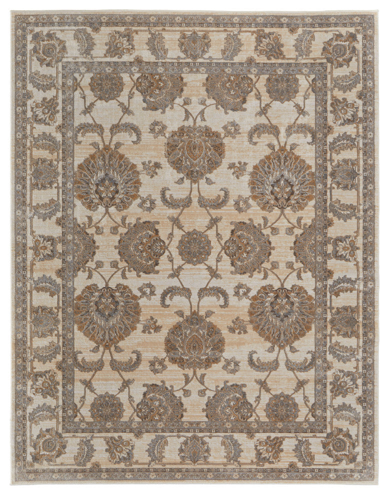 Neoma Traditional Bordered, Tan/Ivory/Brown, 10'x14' Area Rug