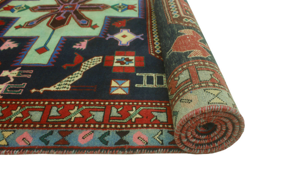 Fine Vintage Distressed Hadassah Navy/Red Runner, 4'10x9'10
