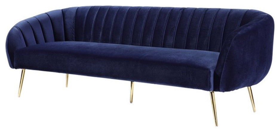 Pangea Home Hilda 15.7" Modern Metal and Velvet Sofa in Navy/Gold